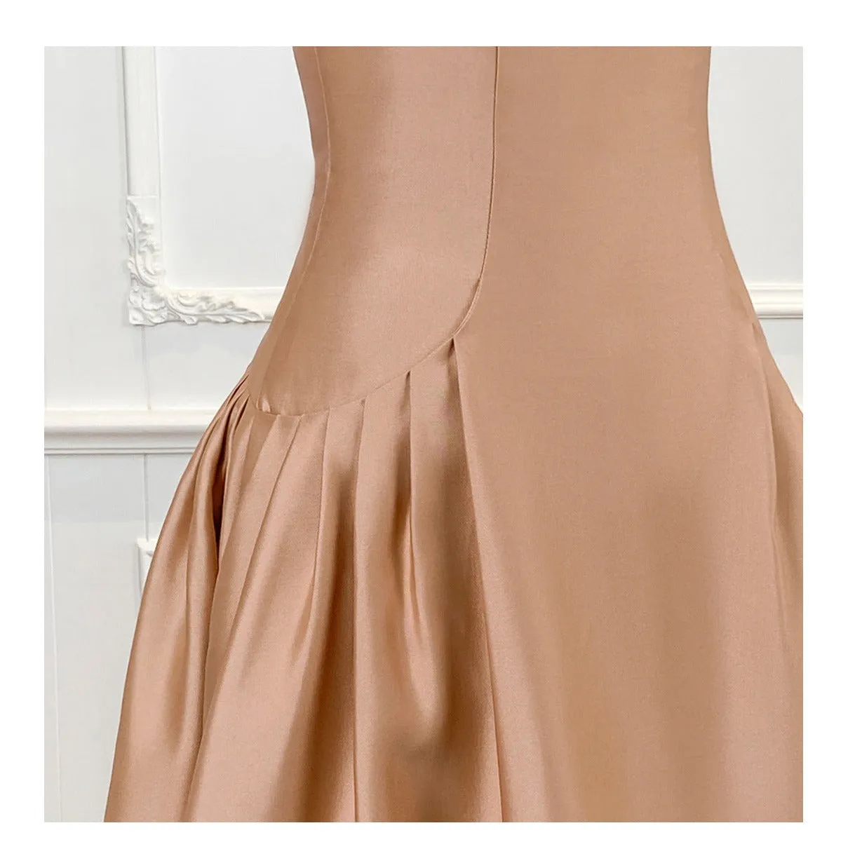 Spaghetti strap  pleated  skirt ocktail midi dress -Luisa