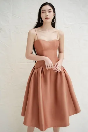 Spaghetti strap  pleated  skirt ocktail midi dress -Luisa