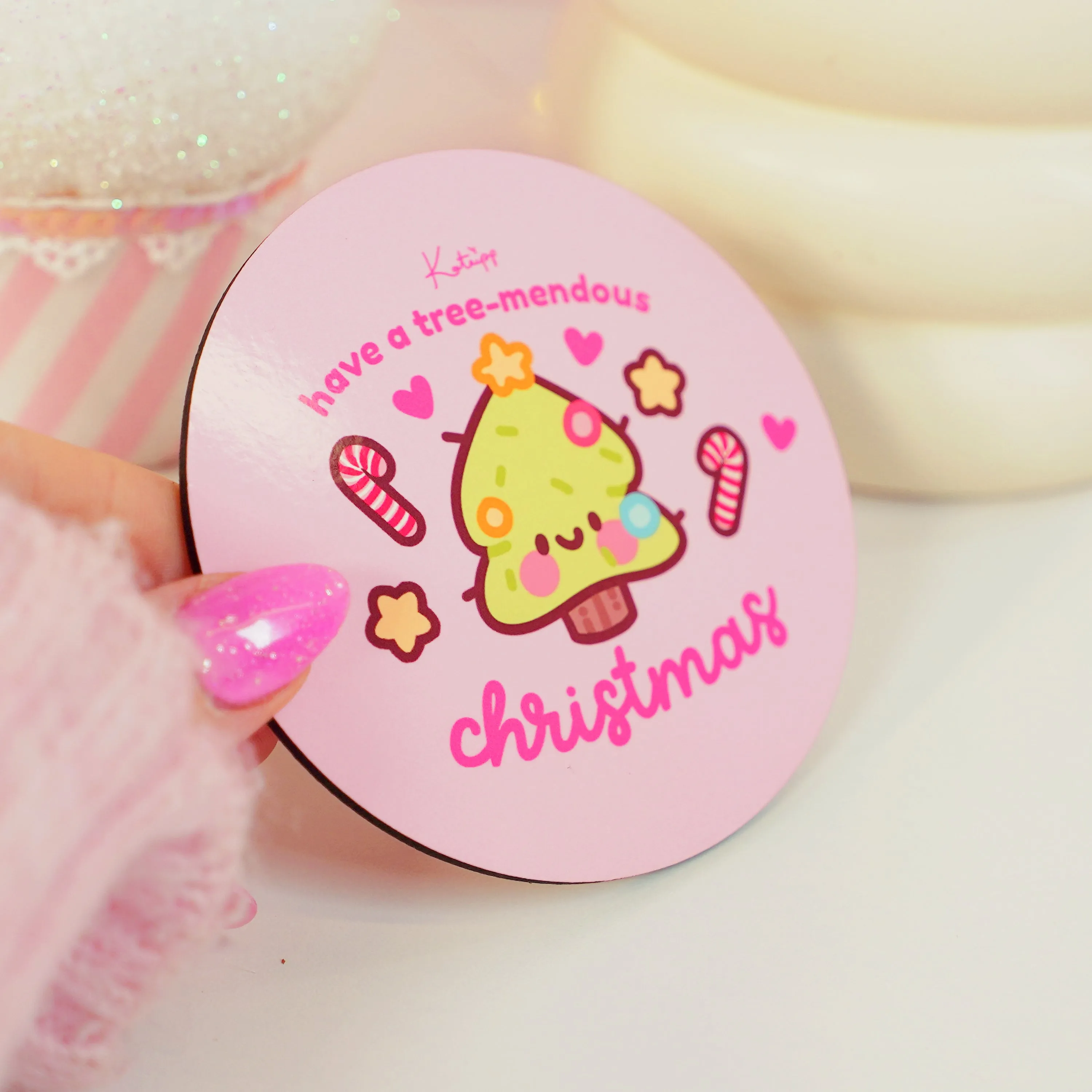 Sprinkle Spruce Christmas Tree Coaster | Kawaii Holiday Drinkware & Desk Decor | Festive Gift Idea