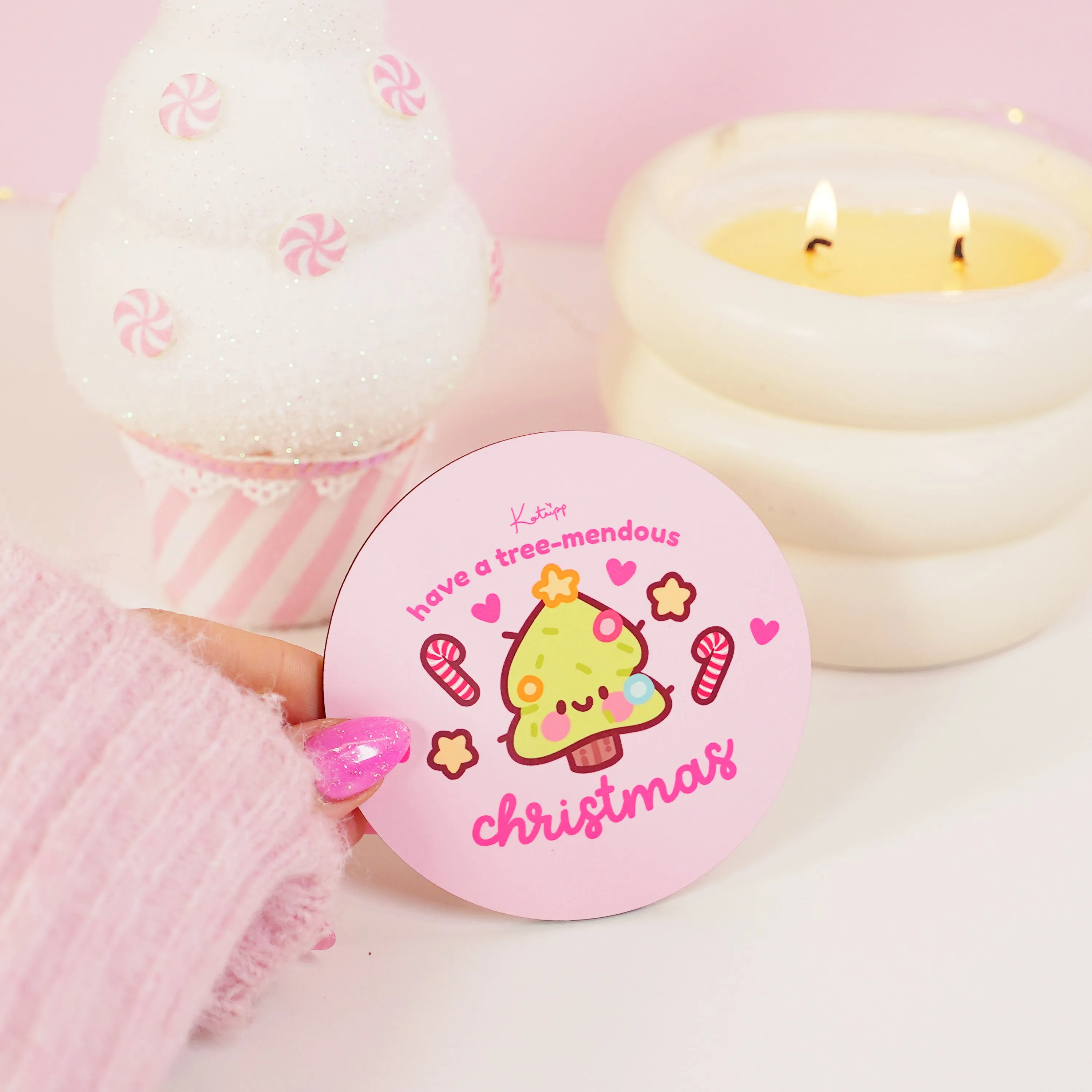 Sprinkle Spruce Christmas Tree Coaster | Kawaii Holiday Drinkware & Desk Decor | Festive Gift Idea