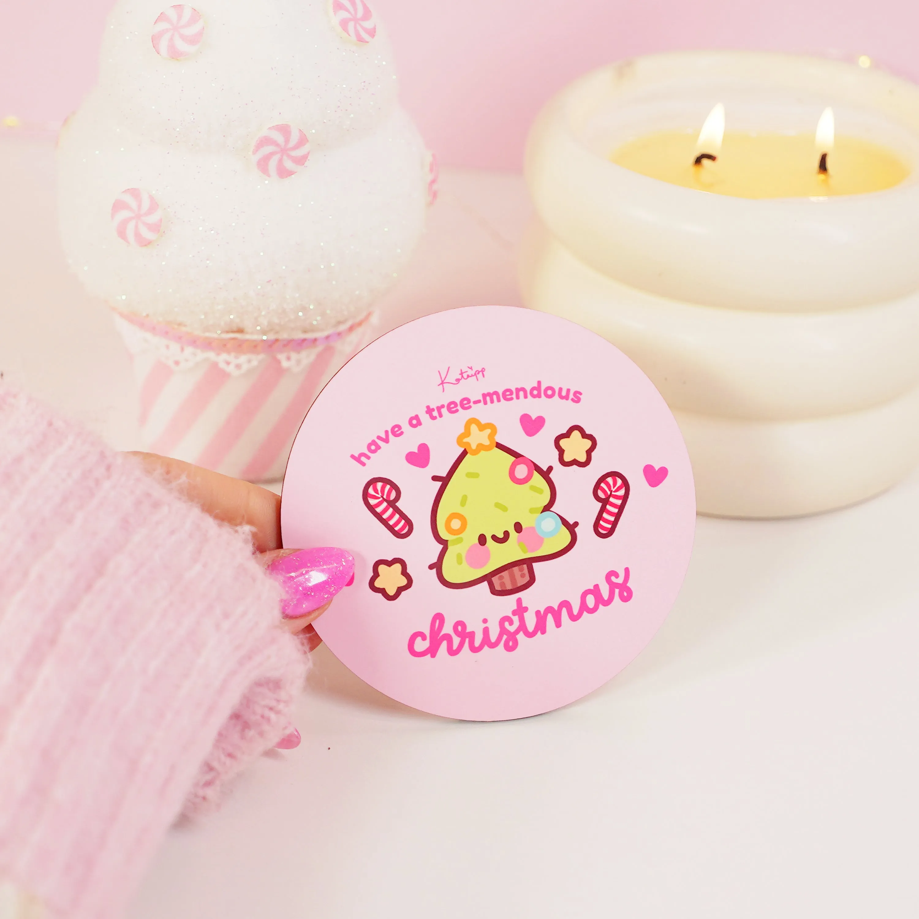 Sprinkle Spruce Christmas Tree Coaster | Kawaii Holiday Drinkware & Desk Decor | Festive Gift Idea