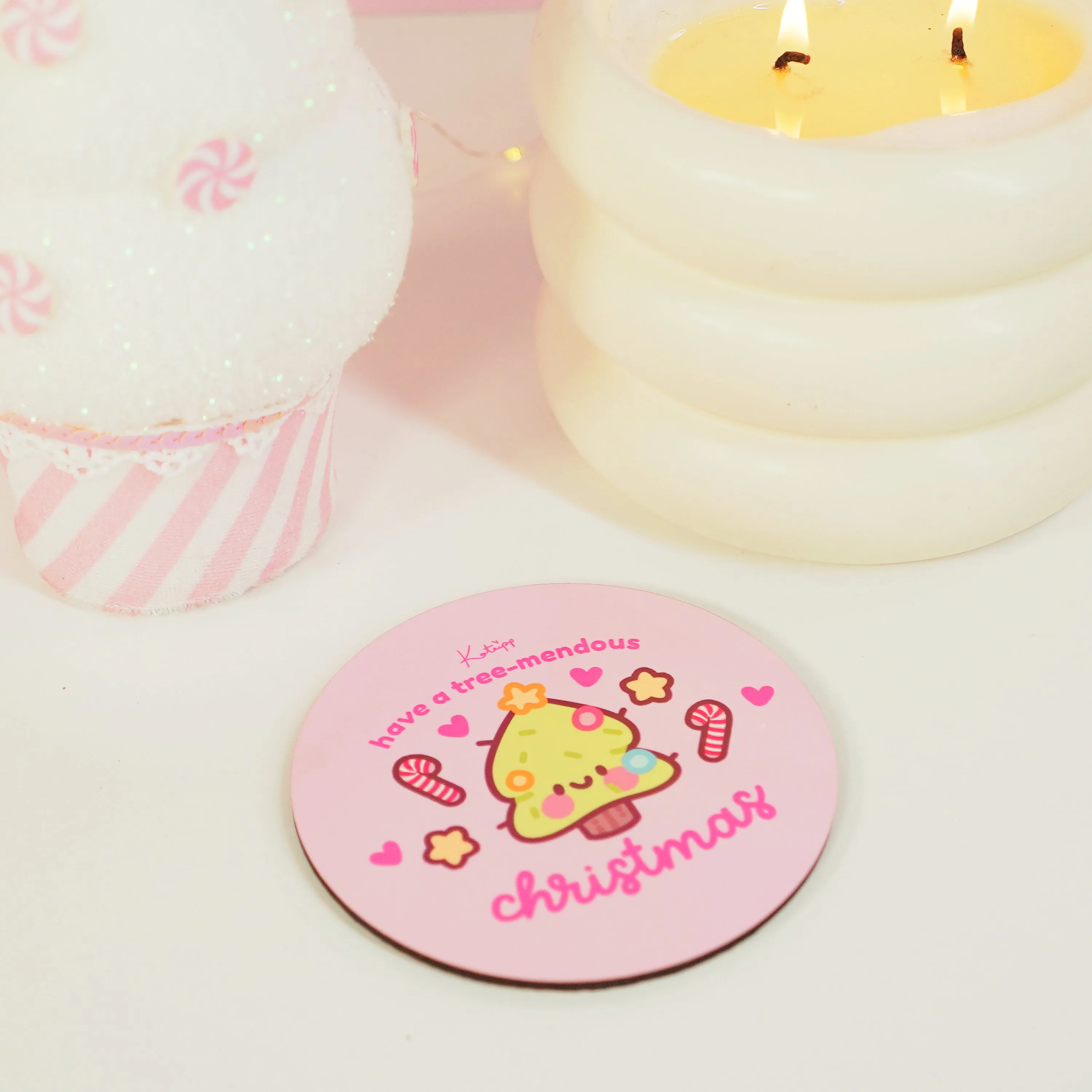 Sprinkle Spruce Christmas Tree Coaster | Kawaii Holiday Drinkware & Desk Decor | Festive Gift Idea