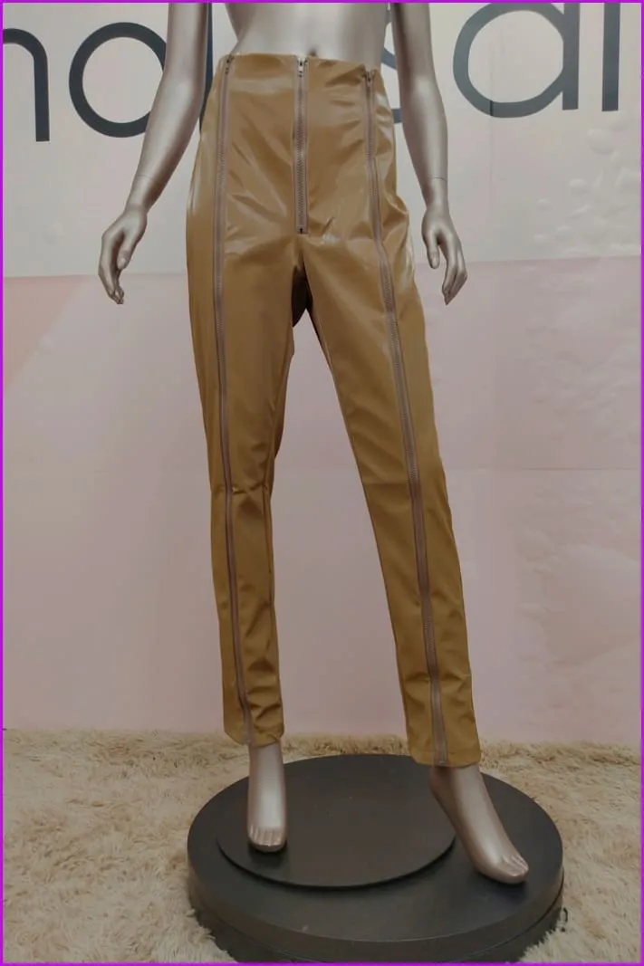 Stylish Zipper Up Skinny Leather Pants F1931