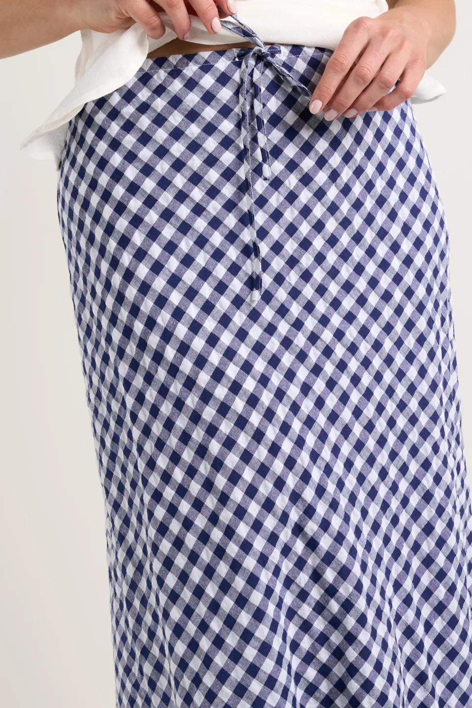 Summit Navy Gingham Tie Waist Bias Maxi Skirt