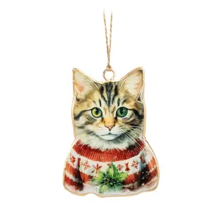 Tabby Cat in Sweater Metal Ornament