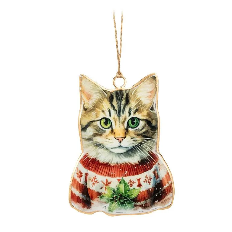 Tabby Cat in Sweater Metal Ornament