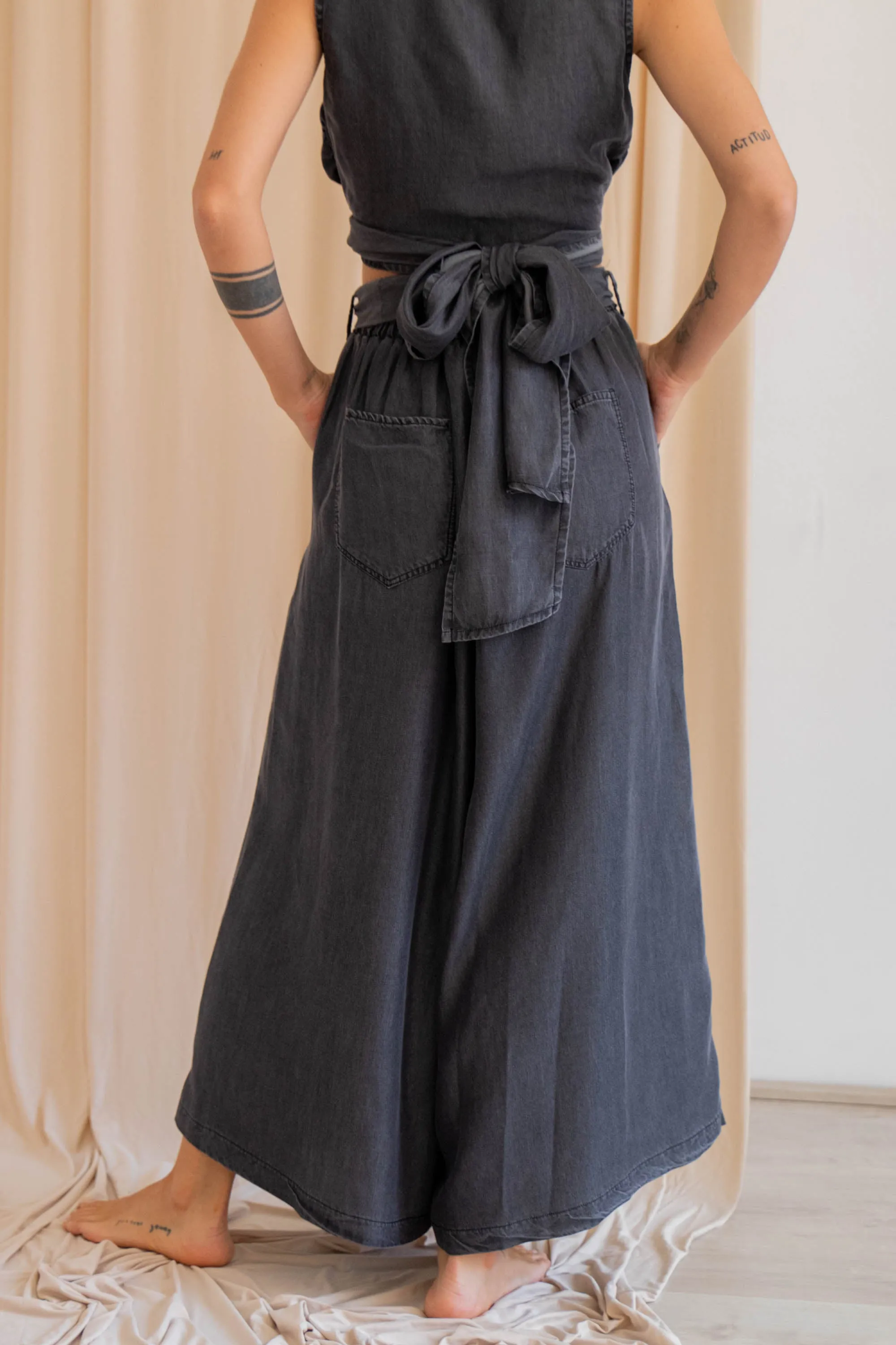 tencel denim culottes - washed black