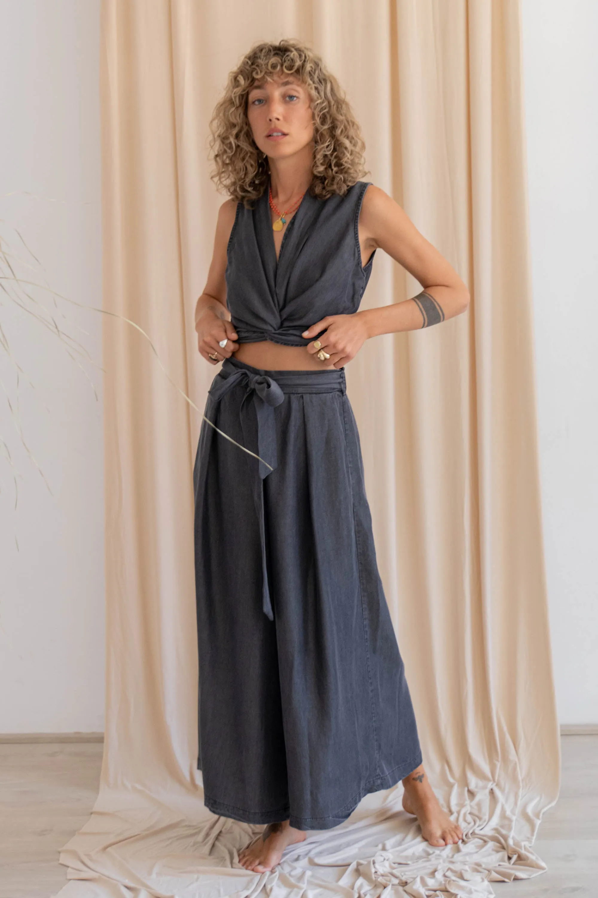 tencel denim culottes - washed black