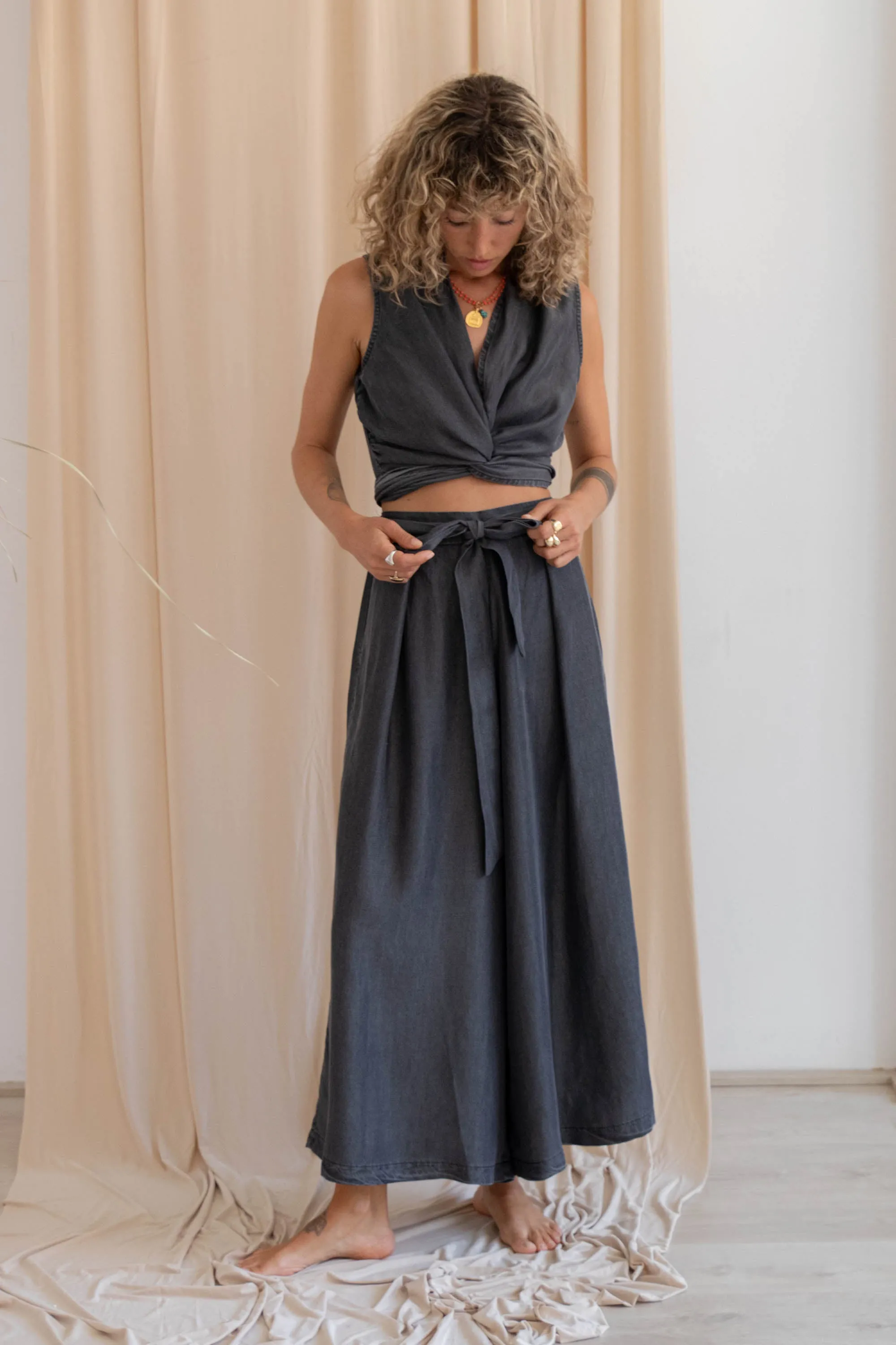tencel denim culottes - washed black