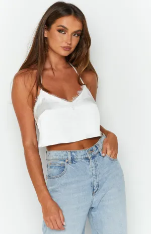 Tully White Lace Satin Top