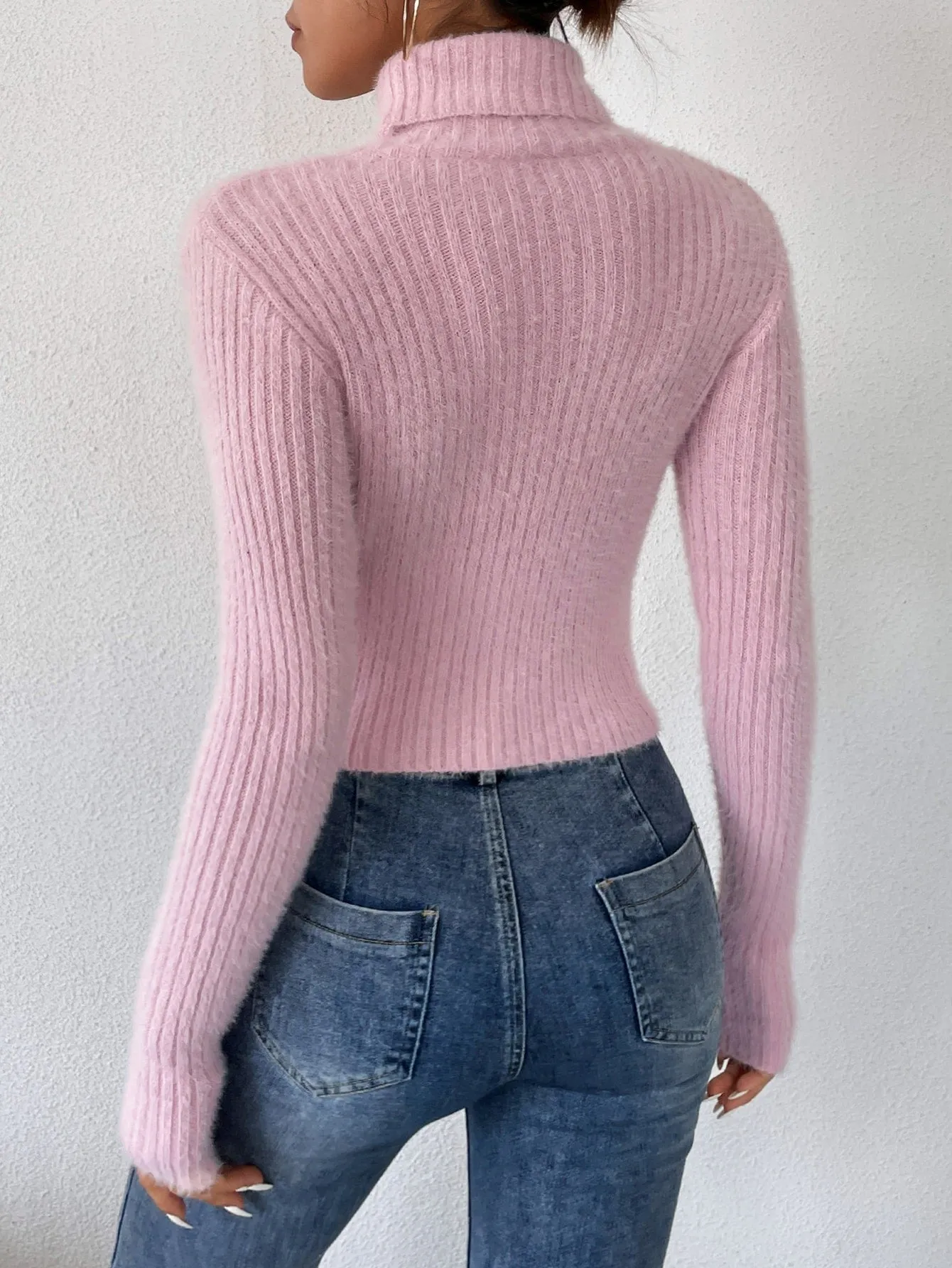 Turtleneck Ribbed Knit Crop Sweater