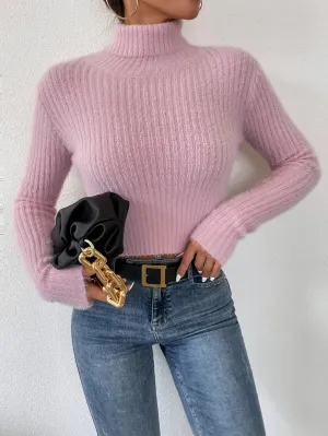 Turtleneck Ribbed Knit Crop Sweater