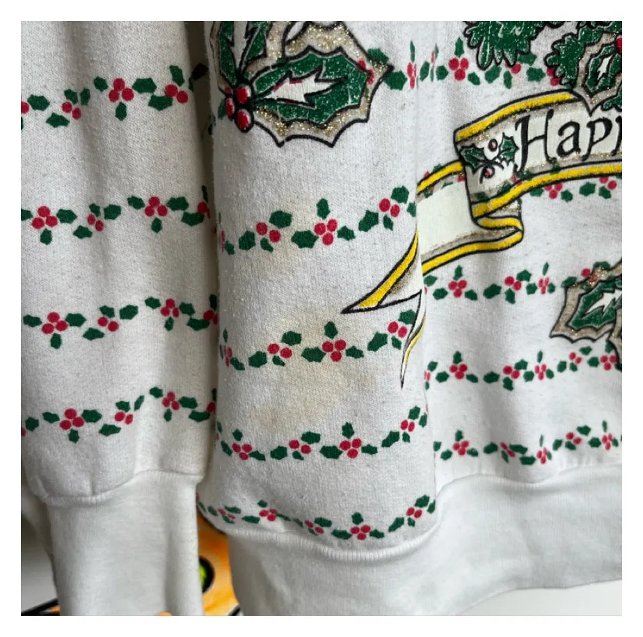 Vintage 80s 90s | Puffy Paint Glitter Tacky Ugly Christmas Cat Sweater | L
