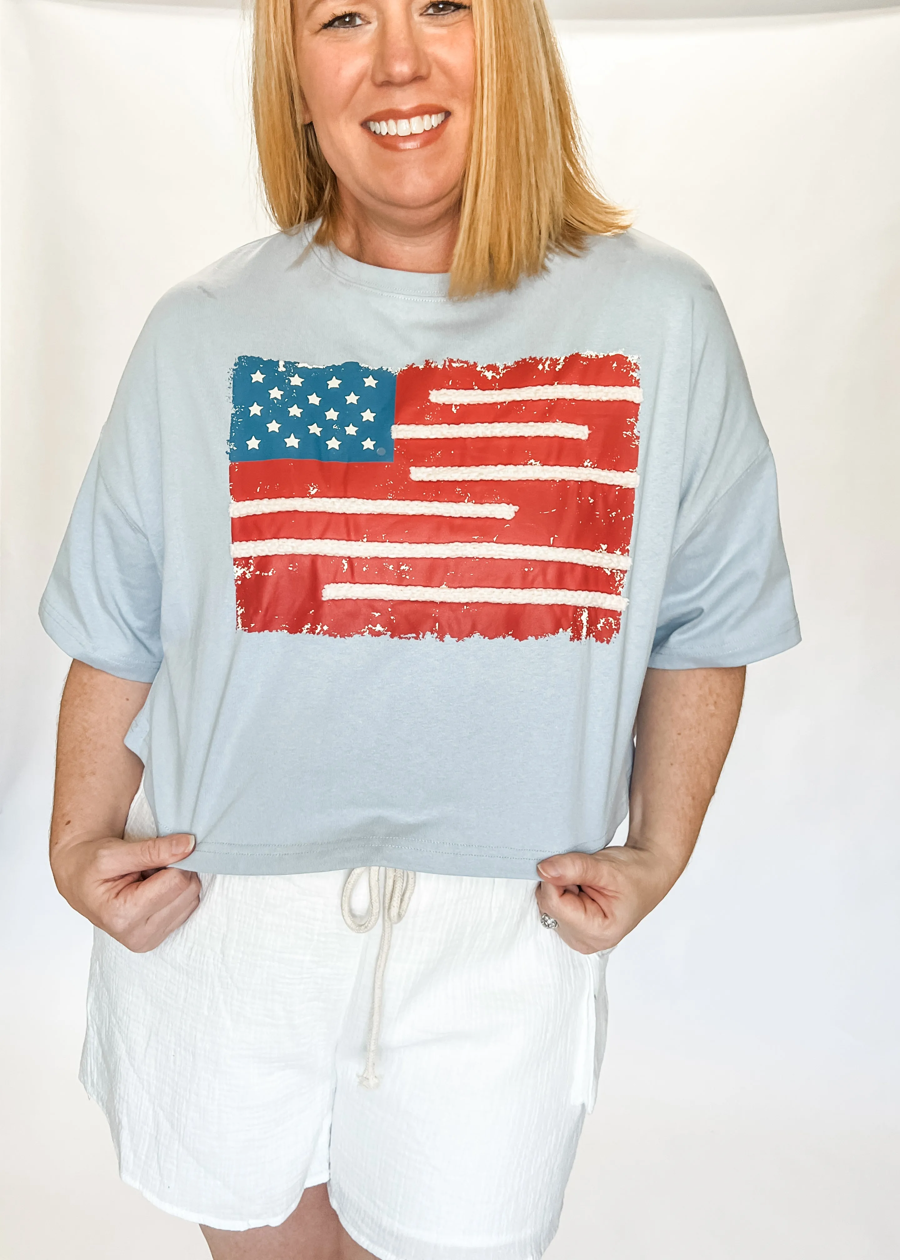 Vintage USA Flag Crop Tee