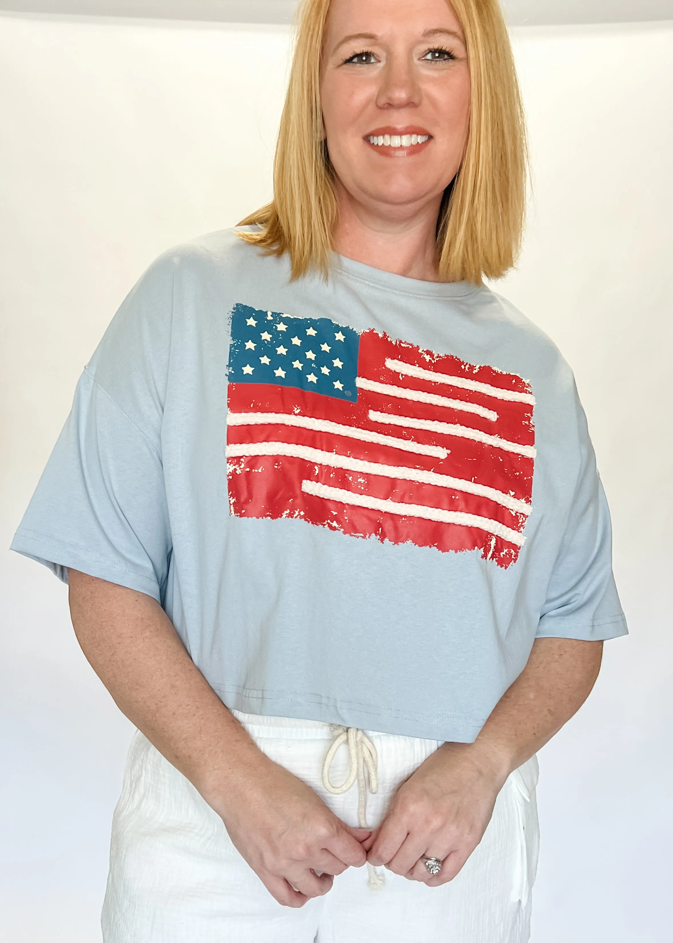Vintage USA Flag Crop Tee