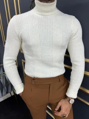 White Slim Fit Turtleneck Sweater for Men | GentWith.com