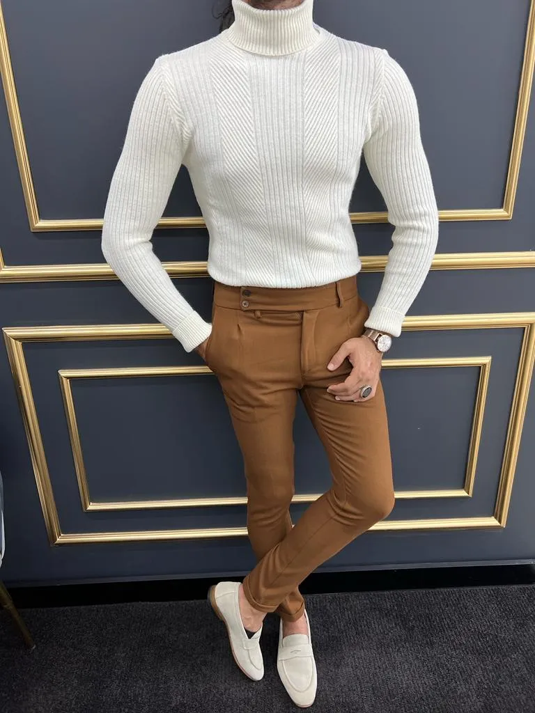 White Slim Fit Turtleneck Sweater for Men | GentWith.com