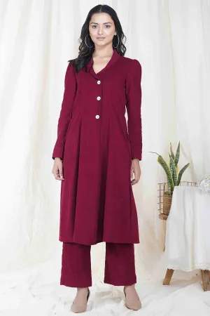 Wine Red Corduroy Long Coat Jacket