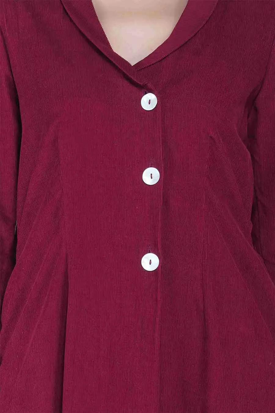 Wine Red Corduroy Long Coat Jacket