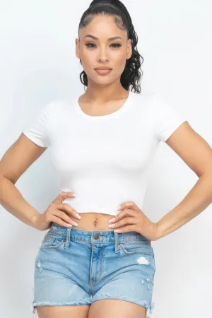Women's  Short Sleeve Roundneck Crop Top