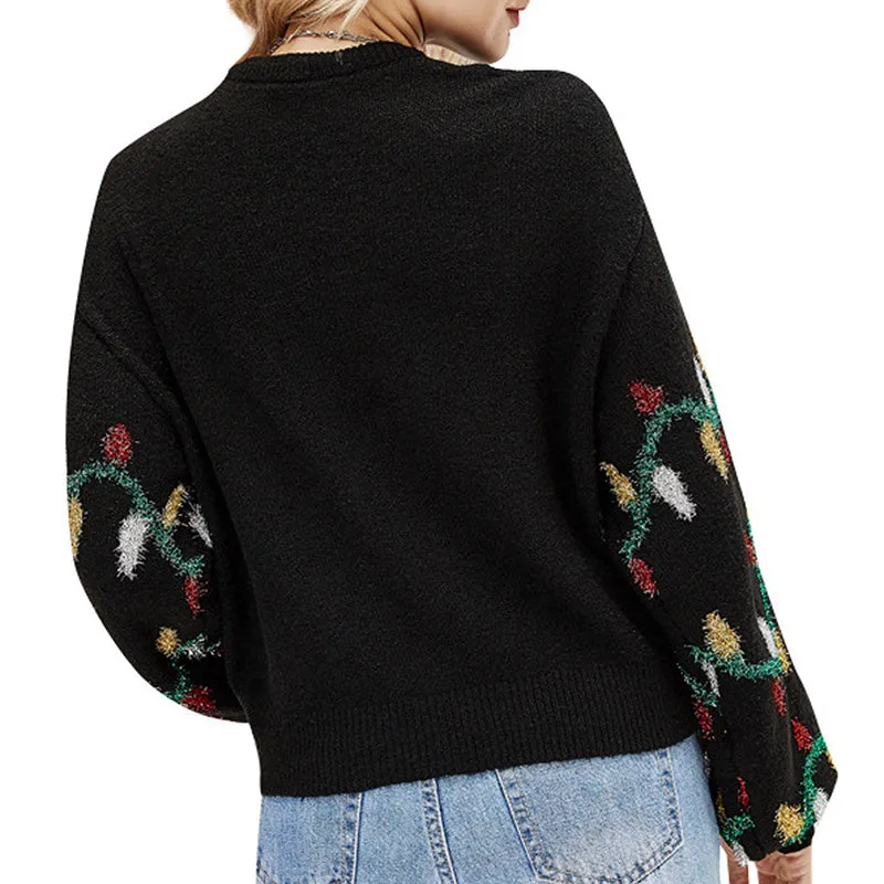 Women's sweet Chrsitmas graphic sweater with long lantern sleeves