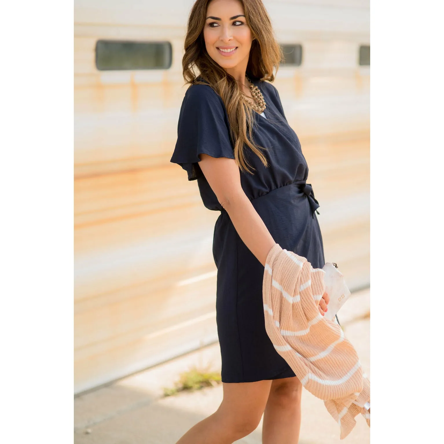 Wrap Tie Flutter Dress