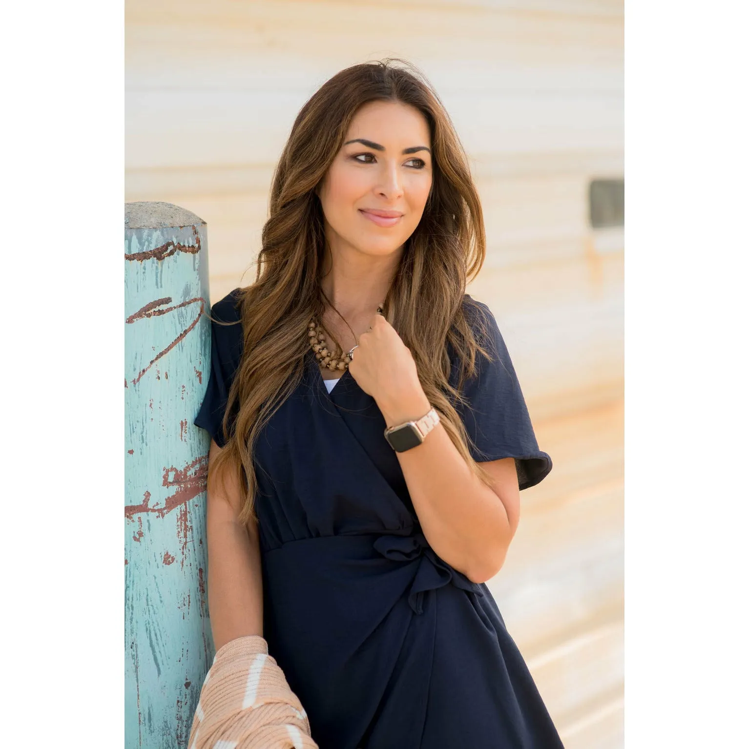 Wrap Tie Flutter Dress