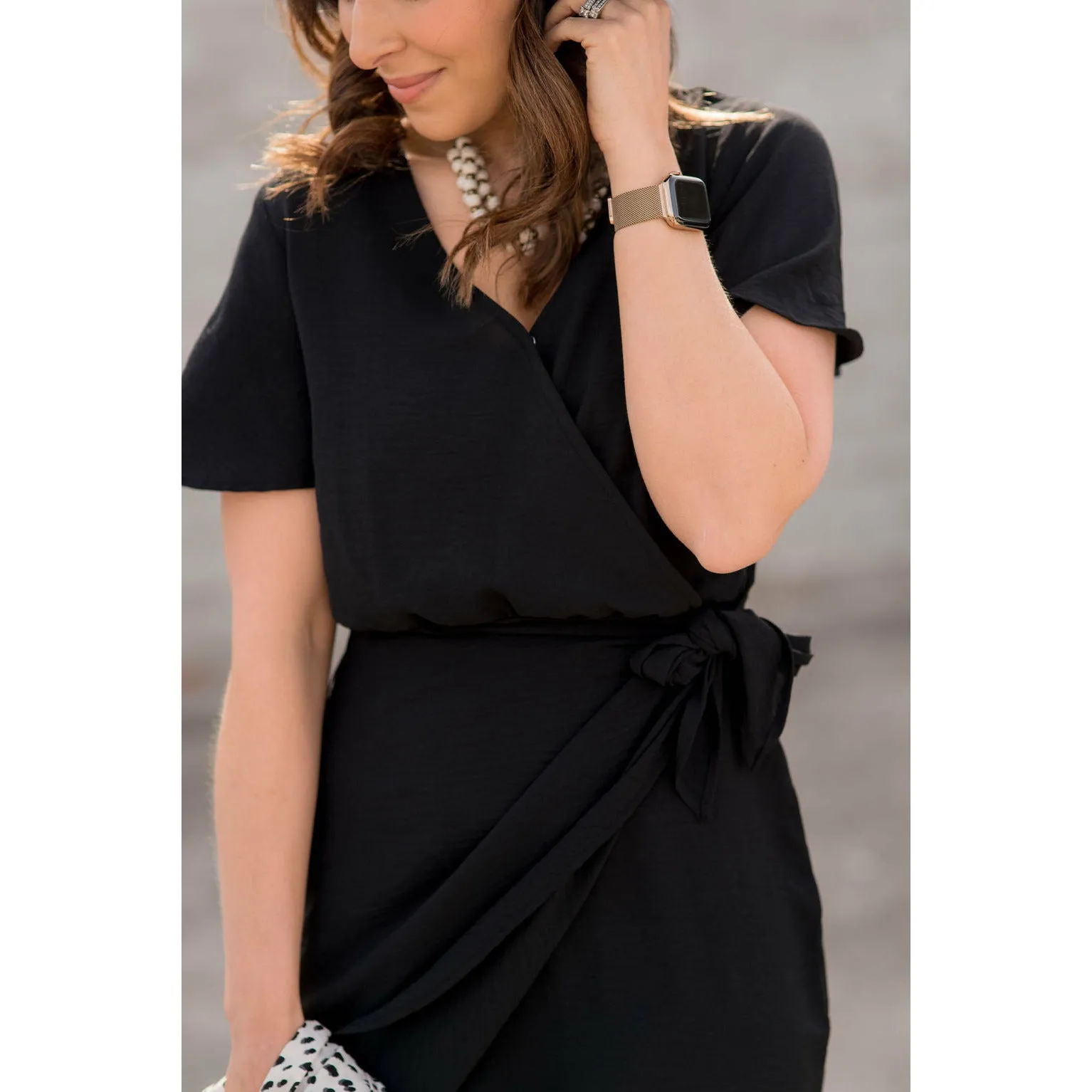 Wrap Tie Flutter Dress