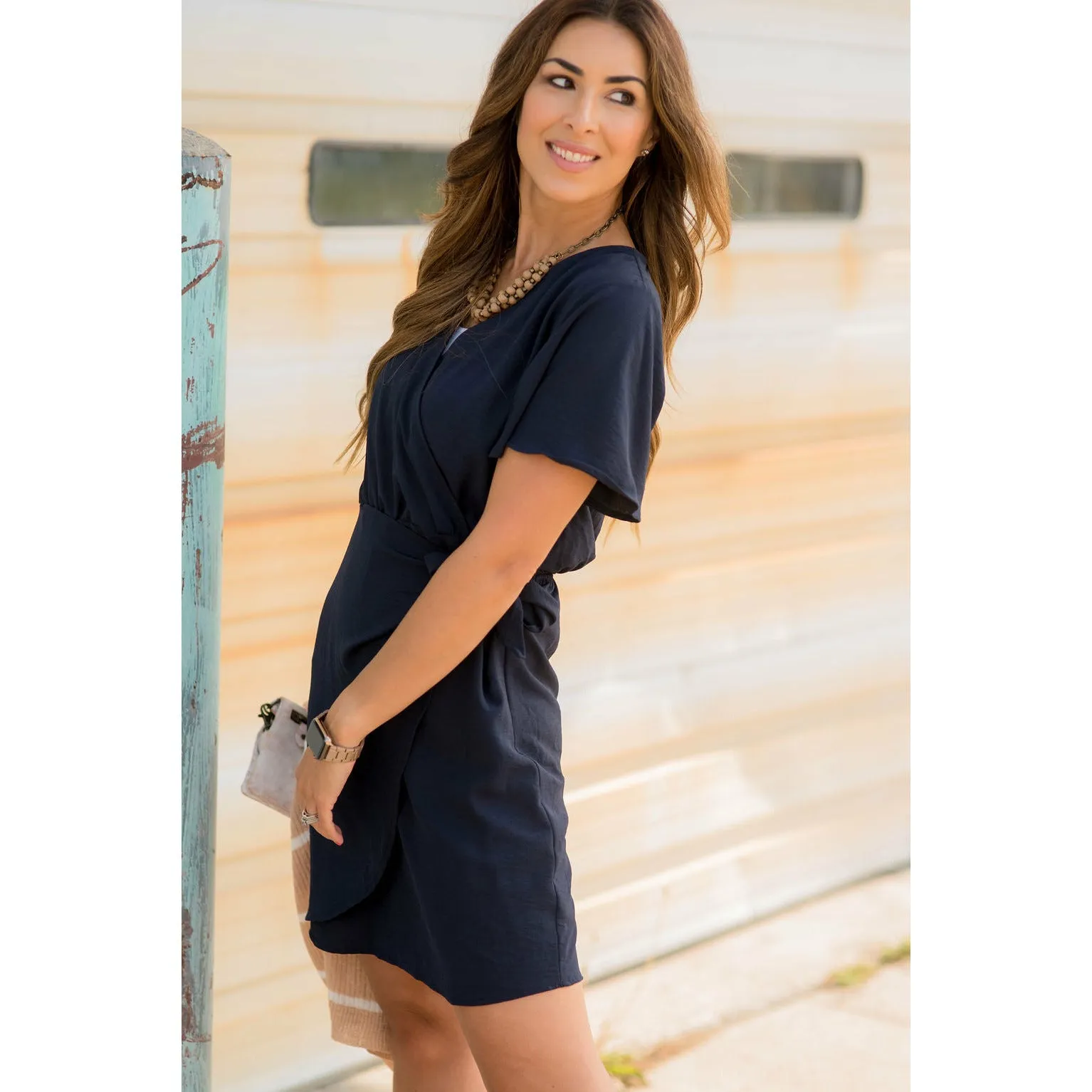 Wrap Tie Flutter Dress