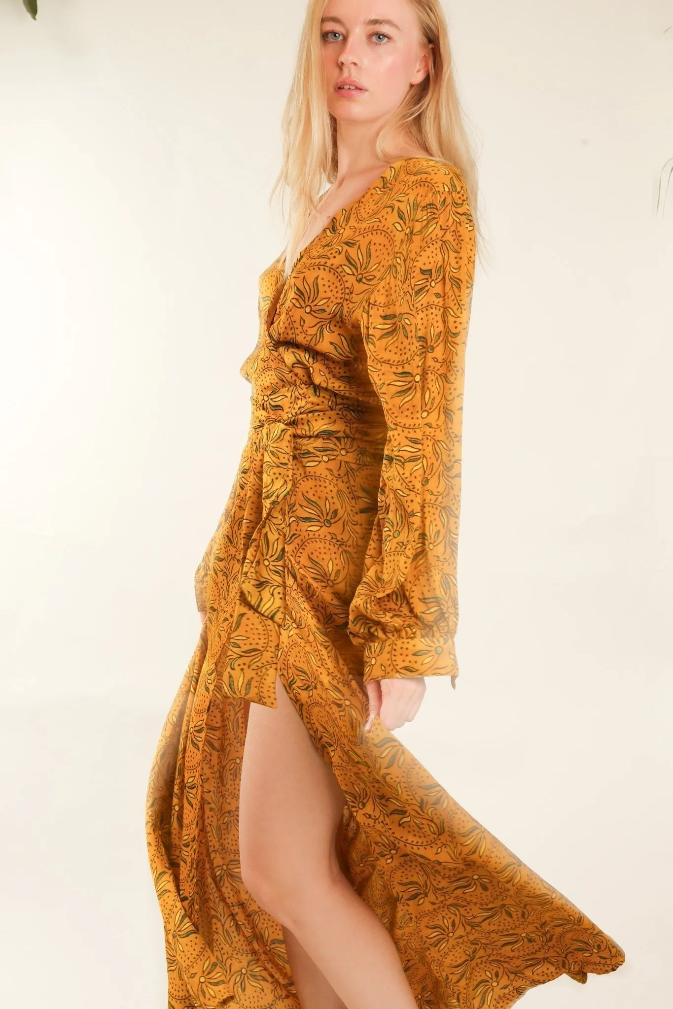 YELLOW SILK WRAP DRESS LOTIZIA