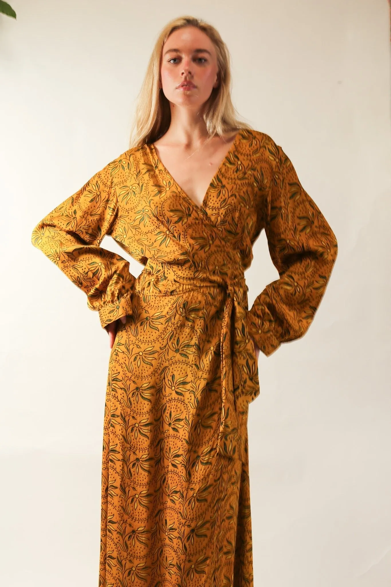 YELLOW SILK WRAP DRESS LOTIZIA
