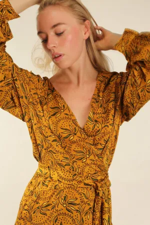 YELLOW SILK WRAP DRESS LOTIZIA